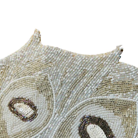 Pier 1 Hand Beaded Table Runner White Silver peacock pattern 13X36 In - Picture 8 of 15